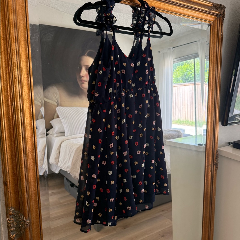 Madewell Navy Floral Tie-Shoulder Dress